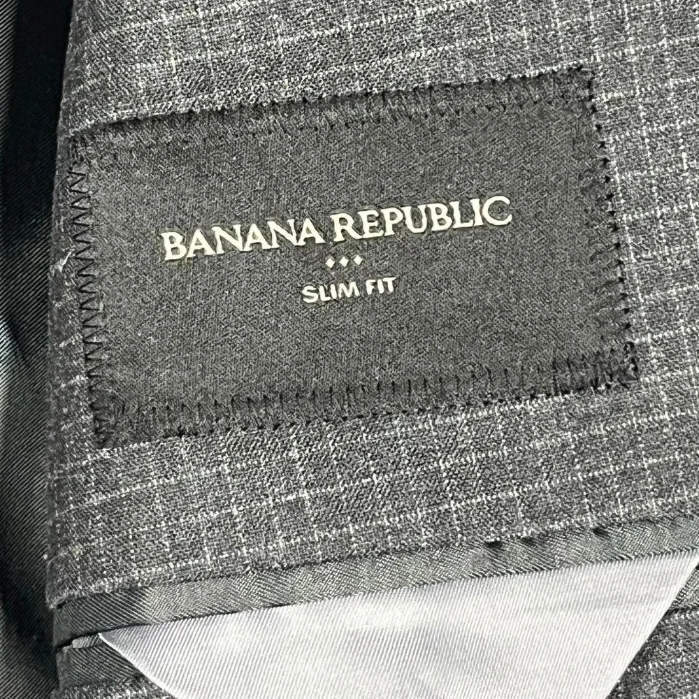 Banana Republic Blazer Mens 42R Grey Micro Check Stretch 2-Button Suit‎ Jacket